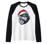 Wolf Santa Hat Xmas Wolf Wild Animals Lover Christmas Pajama Raglan Baseball Tee