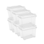 Keter Lot de 6 boîtes de rangement en plastique avec couvercle Jumbo Box S, transparentes, idéales pour les vêtements et comme rangement, adaptées aux armoires et garages, 21 L, 37 x 26 x 31 H cm