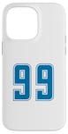 Coque pour iPhone 14 Pro Max Bleu Numéro 99 Équipe Junior Sports Uniforme Numéroté