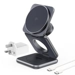 KU XIU X40Q Foldable Qi2 Wireless Charger, 15W MagSafe 3-in-1 Fast Charging Station for iPhone 16/15/14/13/12, 5W for Apple Watch 10/9/8/7/Ultra & AirPods Pro/4/3/2, Durable Aluminum, Portable - Grey