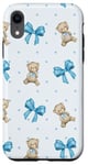 Coque pour iPhone XR Ruban bleu avec motif à pois et ours en peluche mignons