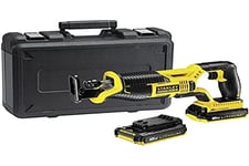 Stanley FATMAX Scie Sabre Sans Fil 18V Lithium Ion 3000 cps/mn Changement De Lame Sans Outils Semelle Pivotante Design Compact Avec 1 Malette 2 Batteries 18V 2Ah 1 Chargeur FMC675D2-QW