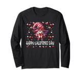 Happy Valentines Day Gnome For Women Cute Love Heart Pattern Long Sleeve T-Shirt