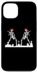 iPhone 13 Skeletons Playing Rock Guitar in Graveyard Wearing Xmas Hats Case