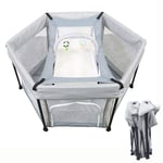 Travel Cot with Mattress, Baby Playard Portable Foldable Travel Crib Lightweight Playpen with Soft Washable Mattress, Airy Mesh and Oxford Carry Bag for Babies and Infants, Grey