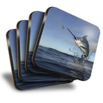 Set of 4 Square Coasters - Marlin Swordfish Sea Creature  #21846