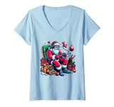 Womens Funny Video Games Santa Gamer 8-bit Gaming Christmas Gamers V-Neck T-Shirt