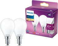 Ampoule LED Sphérique E14 40W Blanc Chaud Dépolie, Verre, Lot De 2