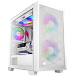 PCCOOLER C3D310 Boîtier PC, Boîtier Gaming M-ATX, 2 Ventilateurs PWM ARGB 120 mm préinstallés, Panneau latéral en Verre trempé, Boîtier à Flux d'air élevé MATX/ITX, Blanc