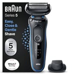 Braun Series 5 Electric Shaver, with Precision Trimmer Attachment for Moustache & Sideburns Trimming, 100% Waterproof, 2 Pin Bathroom Plug, 50-B1200s, Blue Razor