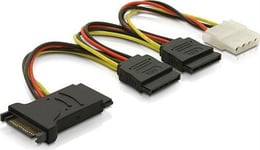 DELTACO 15-pin SATA power to 15-pin SATA and Molex 4-pin power | Adaptor | 0.15m