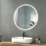 Heilmetz - Miroir Salle de Bain Rond led 80 cm Diamètre, Miroir Salle de Bain avec Interrupteur Tactile + Anti-buée + Horloge, Miroir de Salle de