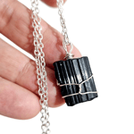 Raw Wired Black Tourmaline Pendant Necklace Real Gemstone Anxiety Protection