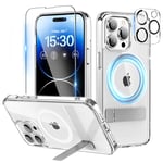 Niunisi Magnetic Case for iPhone 14 Pro Max Case 6.7-Inch, Slim Kickstand with Screen Protector Compatible with Magsafe Stand Crystal Clear Cases Phone Case Cover, Clear