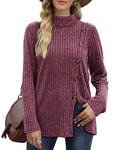 Aokosor Womens Jumpers Ladies Long Sleeve Tops Turtle Neck Tunic Lightweight Button Slit Fuchsia Size 18-20