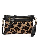 FIRENZE ARTEGIANI. Alcara Women's Shoulder Bag Genuine Leather Cavallino and Sauvage Finish 22 x 2.5 x 15 cm Colour: Leopard, leopard, Utility