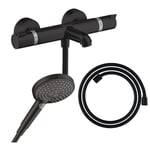 Pack mitigeur bain douche thermostatique HANSGROHE Ecostat Comfort - Noir mat - Pommeau Raindance Select 3jets