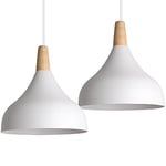 iDEGU Lot de 2 Lustres Suspensions Rétro Suspension Luminaire Moderne Style Goutte Chapeau Plafonnier E27 Métal Lampe Suspension pour Chambre Salle à Manger Cuisine, Ø 20CM (Blanc)