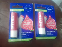 2 x Nivea Caring Lip Balm Watermelon Shine with Natural Oils 4.8g