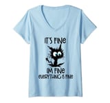 Womens It’s Fine I’m Fine Everything Is Fine Funny Cat V-Neck T-Shirt