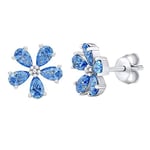 SILVEGO - MW13891A - Boucles d'Oreilles - Argent 925/1000 - Swarovski® Zirconia - Fleur Bleue