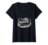 Womens Vintage car Santa Christmas tree on the roof V-Neck T-Shirt