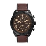 Fossil Watch for Men Bronson, Chronograph Movement, 50 mm Black Stainless Steel Case with a Leather Strap, FS5875