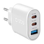 SBS Flerportsladdare med två 45W USB-C-Utgångar och En 10W USB-Utgång, vit