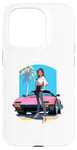 Coque pour iPhone 15 Pro Fille de style anime et manga devant une voiture de sport rose