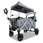 Fuxtec Chariot Super Cruiser + Gris, Extension Habitacle, Chariot de Jardin Pliable pour Enfants, Transport, Plage, Ville, Forêt, à Tirer ou à Pousser, Capacité De Charge 75 kg