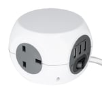 3 Way Cube Socket with 3 USB Ports - White - 1.4m - STATUS S3W1.4M3XUSB1PK6