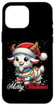 Coque pour iPhone 16 Pro Max Chèvre Merry Christmas Lights Chapeau de Père Noël Neige