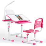 Bureau pour Enfant,Ensemble Bureau et Chaise pour Enfants,Réglables en Hauteur,Bureau et Chaise,Table et Chaise Enfant,Bureau étudiant Multifonctionnel avec Lampe et Tiroir,Support de Lecture (Rose)