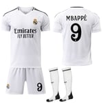 2024-2025 Real Madrid Hemma Barn Vuxen Fotbollströja med Strumpor No.9 Mbappé XL