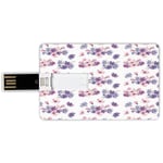 4G USB Flash Drives Credit Card Shape Watercolor Memory Stick Bank Card Style Floral Pattern with Wedding Inspired Blossoming Nature Bridal Bouquet,Lilac Lavender Pink Waterproof Pen Thumb Lovely Jum