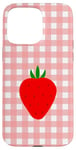 Coque pour iPhone 15 Pro Max Vichy rose fraise cottagecore