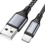 Câble iPhone Chargeur iPhone 2M, [Certifié MFi] Cable Lightning Nylon Tressé Cable iPhone USB pour iPhone 14/13/12/11/Pro/X/XS/XR/8/8 Plus/7/7 Plus/6s/6s Plus/6/6 Plus/SE/5s/5 - Gris