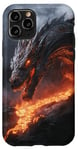 Coque pour iPhone 11 Pro Dragon fondu se profilant au-dessus d'un ruisseau de lave ardent