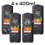 4 x 400ml Dove Men+Care Hair, Face & Body Wash, 3 in 1 Endurance, Micro Moisture