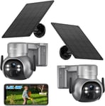 2,5K 4MP Caméra Surveillance WiFi Extérieur sans Fil, 2560 x 1440P Caméra IP PTZ sur Batterie et Panneau Solaire, Détection Humaine PIR, Vision Nocturne Couleur, Audio Bidirectionnel, IP66