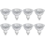 Sats med 8 st GU5.3 MR16 20W 12V Varmt Vit Halogenlampa, Glaskupa 400 lumen 2-polig Spotlight Ersättning för 20W Halogen