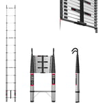 Chelle Télescopique 5M/16.4FT Escabeau Extensible en Acier Inoxydable avec Crochets Détachables, Échelle Extensible Antidérapante Polyvalente Échelle