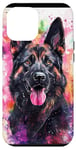 Coque pour iPhone 12 Pro Max Aquarelle rose rayé Splash Berger allemand Portrait