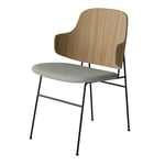 Audo Copenhagen - The Penguin Dining Chair Upholstered Seat Black Steel / Natural Oak / Re-Wool 218 - Ruokapöydän tuolit - Ib Kofod-Larsen - Beige - Metalli/Puu/Tekstiili materiaali