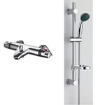 VeeBath Perth Deck Thermostatic Bath Shower Mixer Tap Bar Valve Bottom Entry & Beta Round Shower Kit includes Bar Riser Rail/Shower Hose and Soap Dish