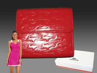 LACOSTE PURSE WALLET Women's Leather Vintage 13L Pied De Croc Slg1 Red NEW