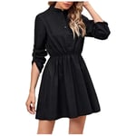 HINK Dress For Woman,Fashion Womens Ladies High-Neck Solid Color Long Sleeve A-Line Casual Dress Black,Evening Dress For Woman Uk