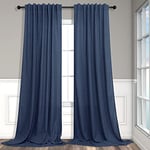 Navy Blue Curtains 84 Inch Length for Bedroom 2 Panels Back Tab Pocket Drapes Light Filtering Semi Sheer Dark Blue Curtains for Living Room Boys Space Nautical Boho Farmhouse Decor 52x84 Long Indigo