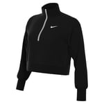 Nike Long Sleeve Top W NSW Phnx FLC Qz Crop, Black/Sail, DQ5767-010, 2XS