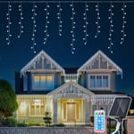 400 led Solaire Guirlande lumineuse Rideau Lumineux 10M Lumières de Noël Extérieur et Intérieur Étanche 8 Modes Fairy Lights Decoration Blanc Froid